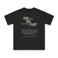 Feed the Soil design on black organic cotton t-shirt by Emogine — GOTS-certified regenerative agriculture apparel