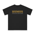 Humus Microbiology design on black organic cotton t-shirt by Emogine — GOTS-certified regenerative agriculture apparel
