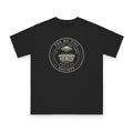 No-Till Society design on black organic cotton t-shirt by Emogine — GOTS-certified regenerative agriculture apparel