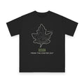 Center Out design on black organic cotton t-shirt by Emogine — GOTS-certified regenerative agriculture apparel