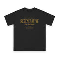 Regenerative Farming design on black organic cotton t-shirt by Emogine — GOTS-certified regenerative agriculture apparel